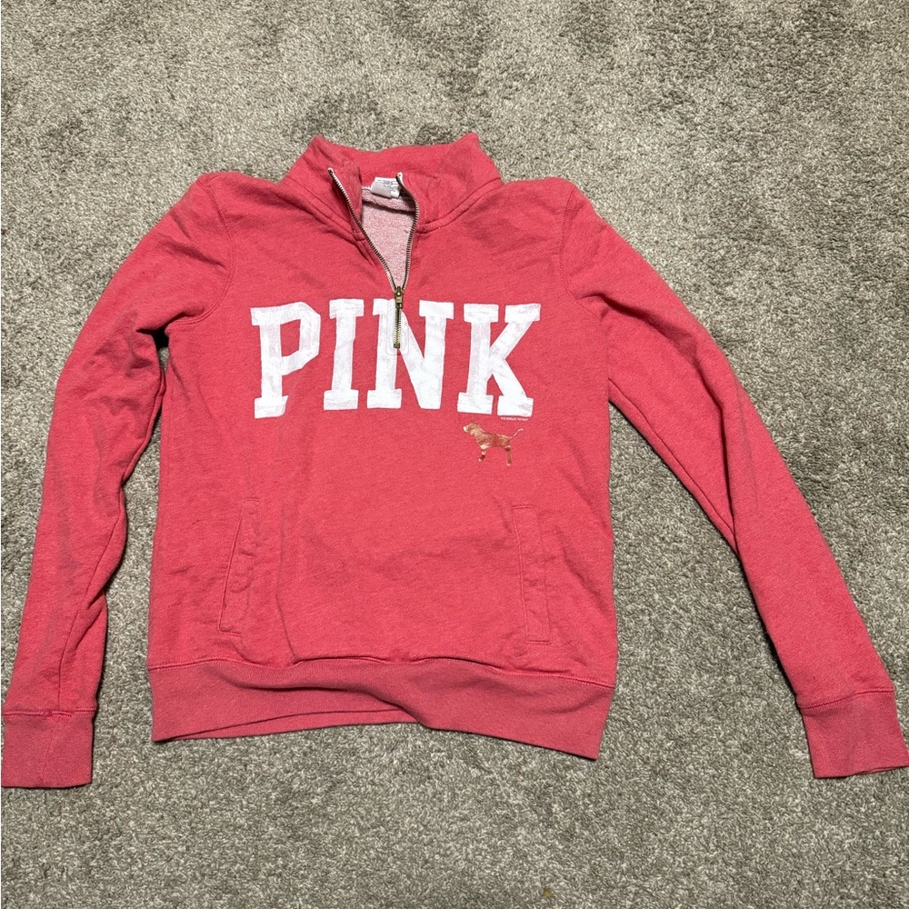 Victoria's Secret PINK Women's Quarter Zip Cowl Neck Sweater - Pink Red XS